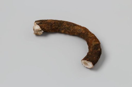 Iron concretion (secondary, filled with rubber) formed around an iron object that has completely corroded, from the wreck of the East Indiaman 't Vliegend Hart, lost in 1735