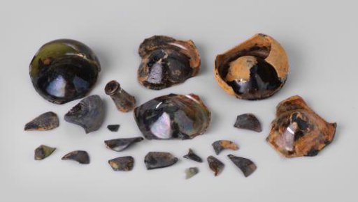 Fragments of wine bottles from the wreck of the East Indiaman 't Vliegend Hart
