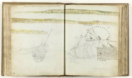 The rocks of Dover, the reflection of the 'Holland' and ships lying at an angle