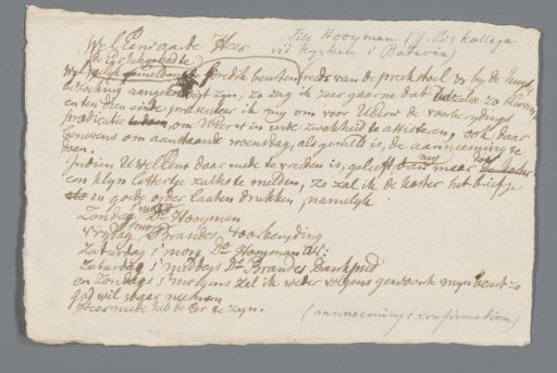 Letter from Reverend Hooyman to Jan Brandes