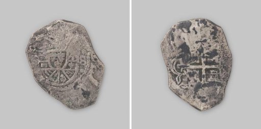 Real of eight, struck in Mexico, coin from the wreck of the East Indiaman 't Vliegend Hart