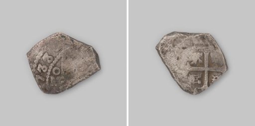 Real of four, struck in Mexico, coin from the wreck of the East Indiaman 't Vliegend Hart