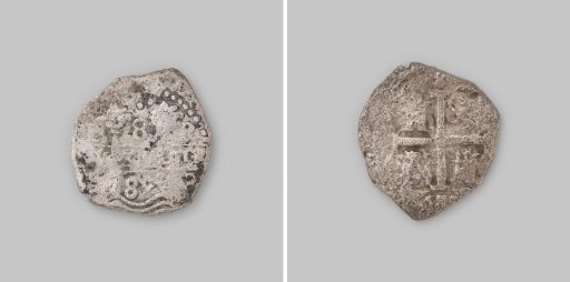 Eight reals, struck in Lima, coin from the wreck of the East Indiaman 't Vliegend Hert