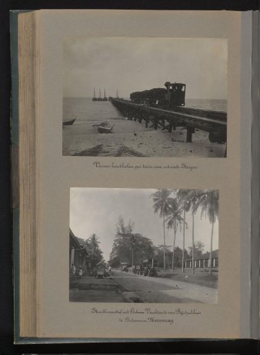 Transport of charcoal by train and a street locomotive of the Bangka tin mining at Soengeiliat