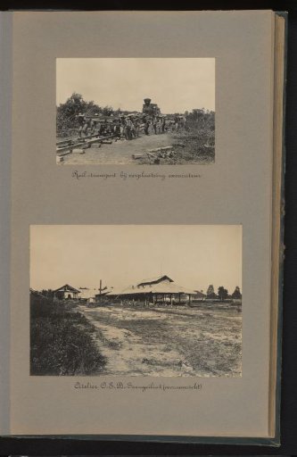 Laying of Rails for the Relocation of an Excavator by Rail and View of the Workshop of the Bangka Tin Mining Company at Soengeiliat
