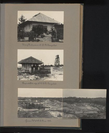 Residence, Pump Installation, and Panorama of a Mine of the Bangka Tin Mining Company at Soengeiliat