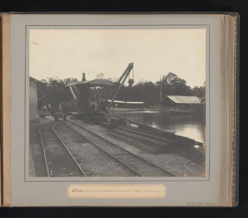 Blinjoe. Quay with Steam and Hand Cranes and the Tugboat S.S. Blinjoe with Two Praus