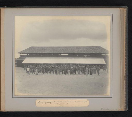 Pangkalpinang. Mine 10. The Dining Hall with Accommodation for Workers Above; Workers in the Foreground