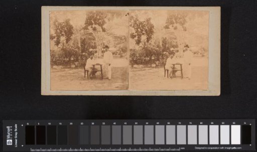 Two men in the garden of an engineer's house