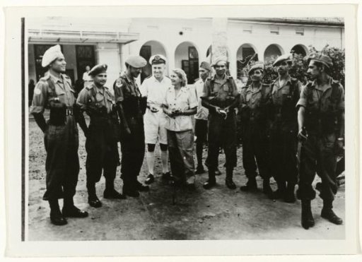 Soldiers in front of the Maria Dela Rosa hospital in Batavia
