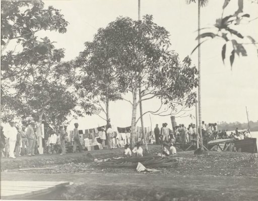 Textile market by a river
