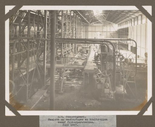 S.O. Goenoengsari. View of centrifuges and cooling troughs from the filter press platform. July 1927.
