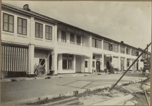 Shopping street with a new building