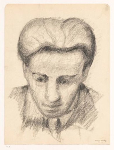 Self-portrait, leaning forward, en face: B-1-1