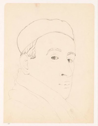 Self-portrait with cap in linear style