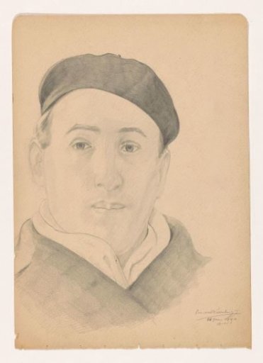Self-portrait en face with cap: B-1-1, 26 January