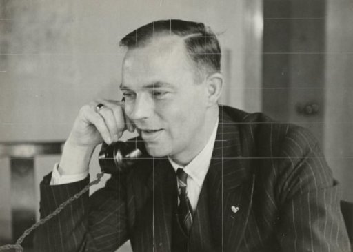 Minister J.A.W. Burger on the telephone
