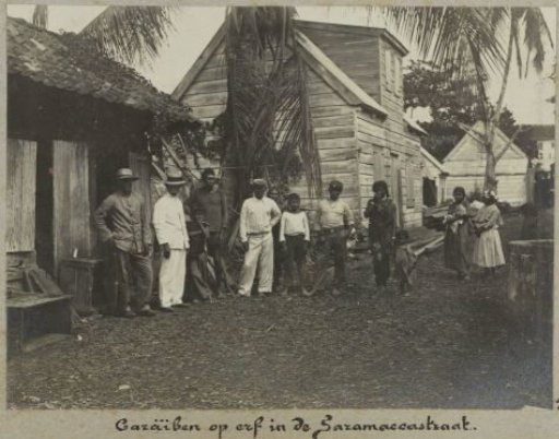 Surinamese Caribs on a courtyard in the Saramaccastraat, Paramaribo