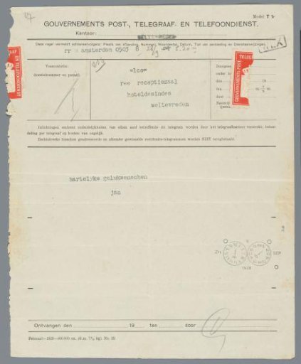 Telegram with Congratulations, 1928