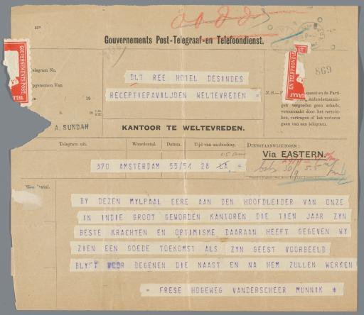 Telegram with Congratulations, 1928