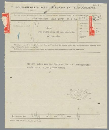 Telegram with Congratulations, 1928