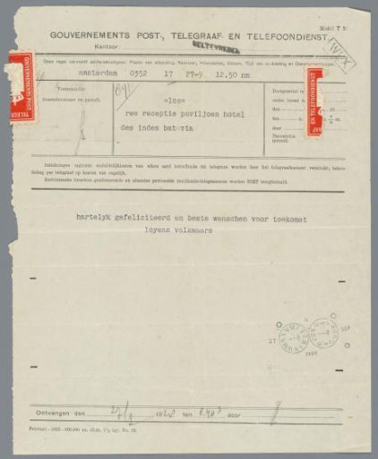 Telegram with Congratulations, 1928