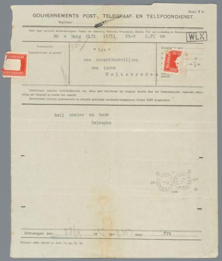 Telegram with Congratulations, 1928