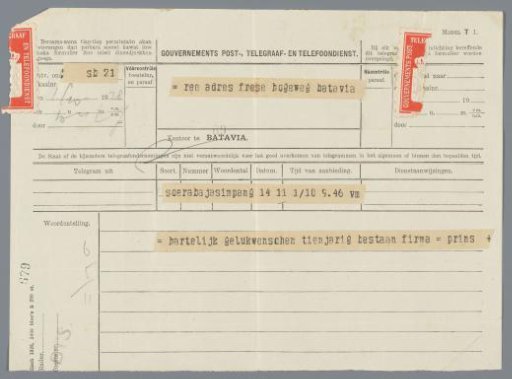 Telegram with Congratulations, 1928
