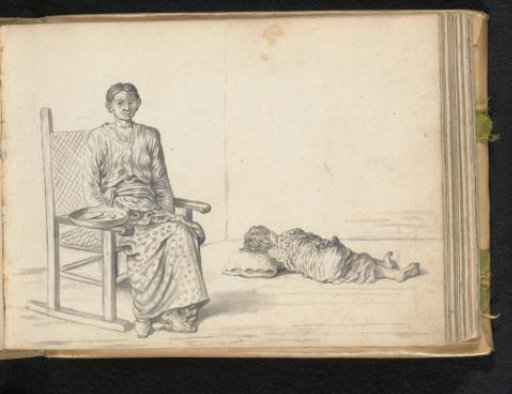A woman and a sleeping girl inside a house