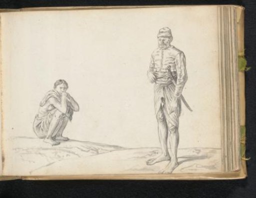 A Sinhalese soldier and a squatting labourer