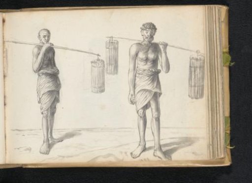 Two Sinhalese men with bales of cinnamon