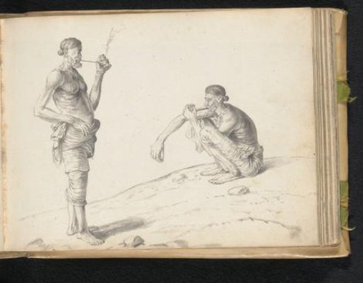 Two men smoking a pipe