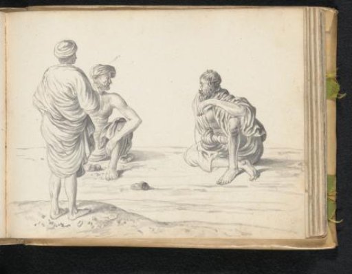 Three labourers in conversation