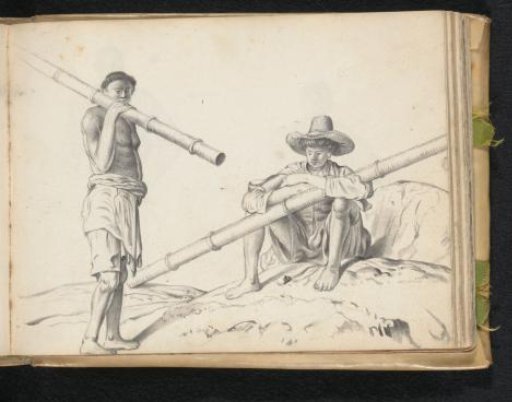 Two men with bamboo poles