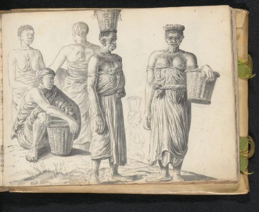 Six women labourers with their baskets