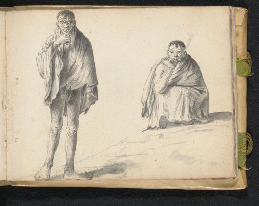 Two South African Khoisan men; one smokes a pipe