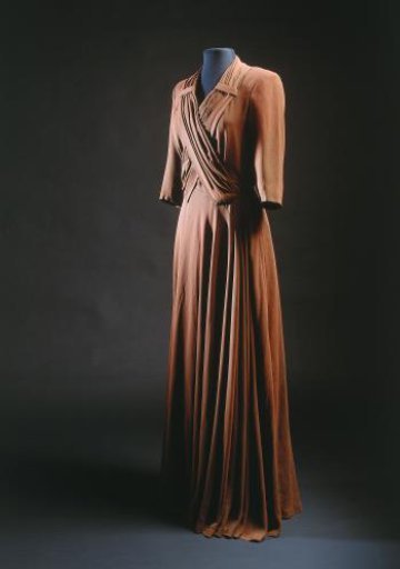 Evening dress of green-brown rayon crêpe