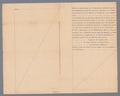 Extract from the marriage certificate of Mr. H. Riphagen (architect) with Mrs. K.G. Riphagen-Hofland