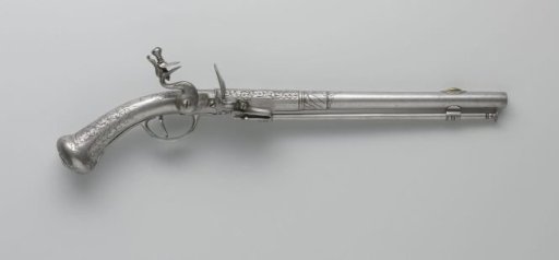 Flintlock pistol with iron stock