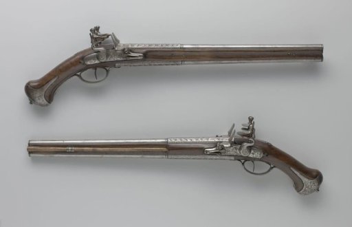 Double-barreled flintlock pistol