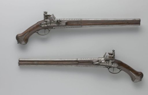 Double-barreled flintlock pistol