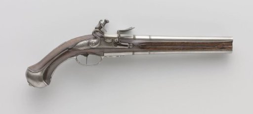 Double-barrelled flintlock pistol