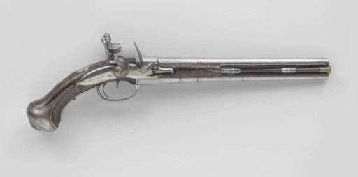 Double-barrelled flintlock pistol