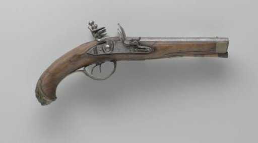 Double-barrelled flintlock pistol