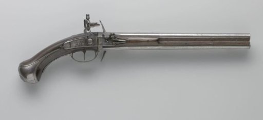 Double-barrelled flintlock revolving pistol