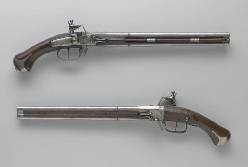 Double-barrelled flintlock revolving pistol