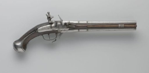 Double-barrelled flintlock wheel-lock pistol