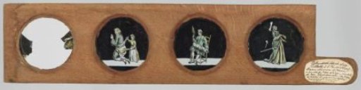 Three comedians on three different glass plates