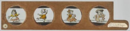 Four little people (caricatures), one of them after Het Dwergentooneel
