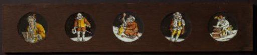 Five images of male and female figures